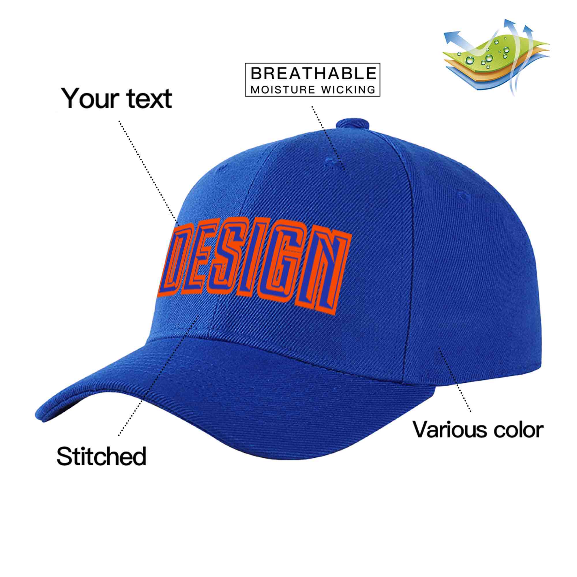 Custom Royal Royal-Orange Curved Eaves Sport Design Baseball Cap