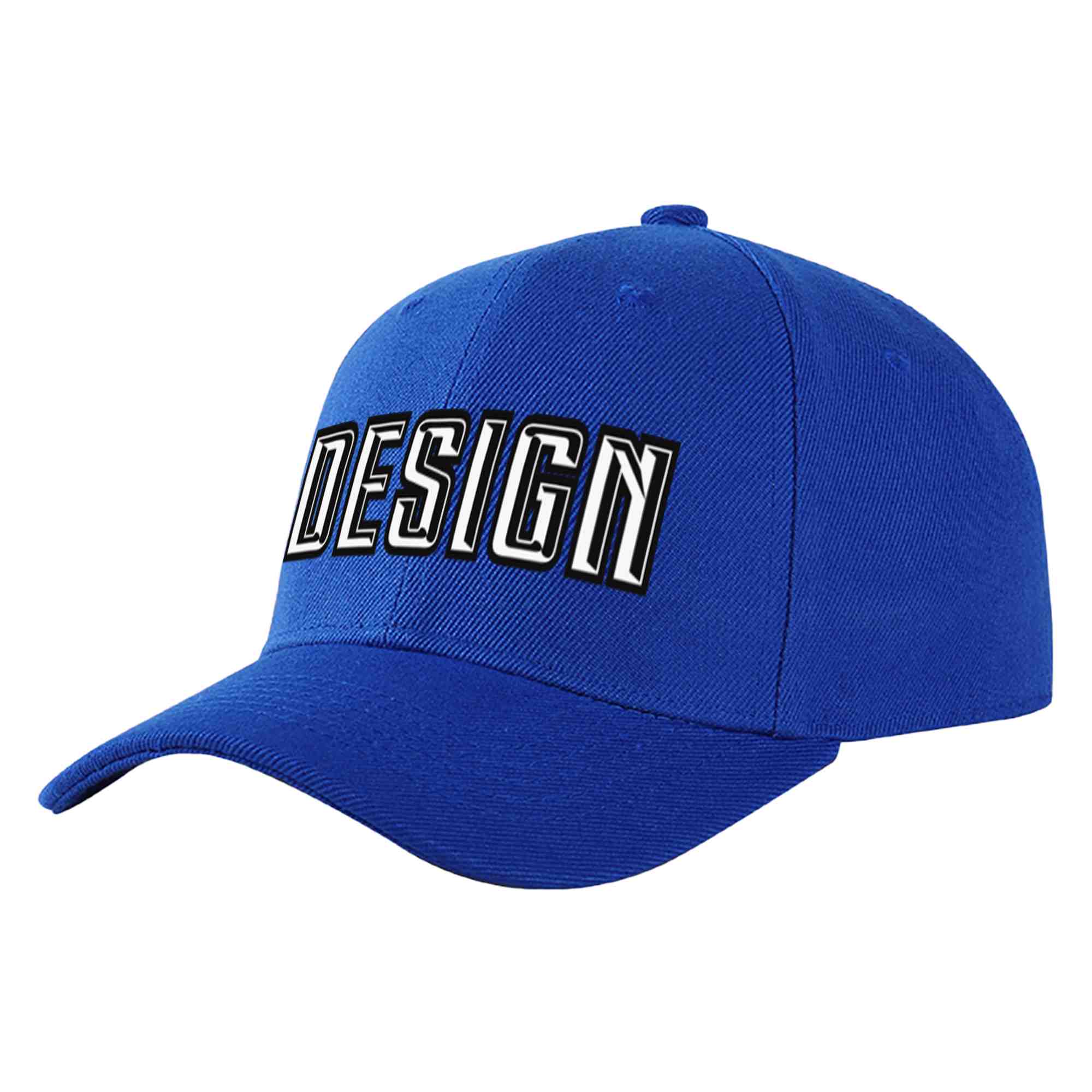 Custom Royal White-Black Curved Eaves Sport Design Baseball Cap