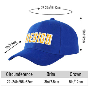 Custom Royal Yellow-White Curved Eaves Sport Design Baseball Cap