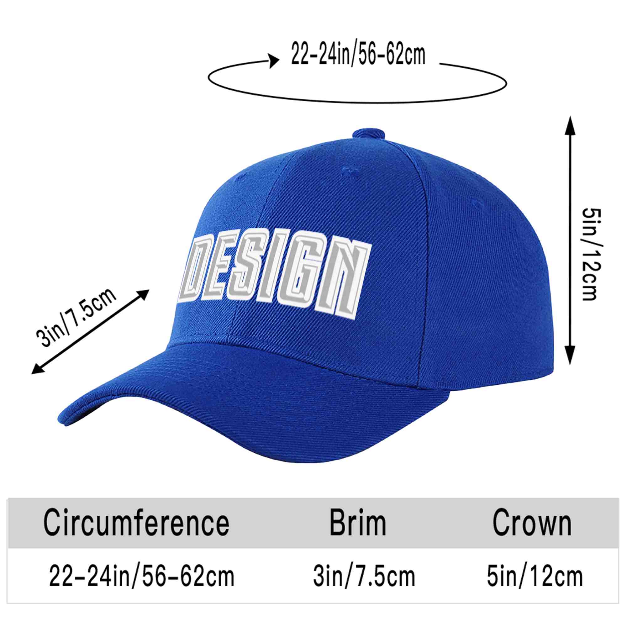 Custom Royal Gray-White Curved Eaves Sport Design Baseball Cap