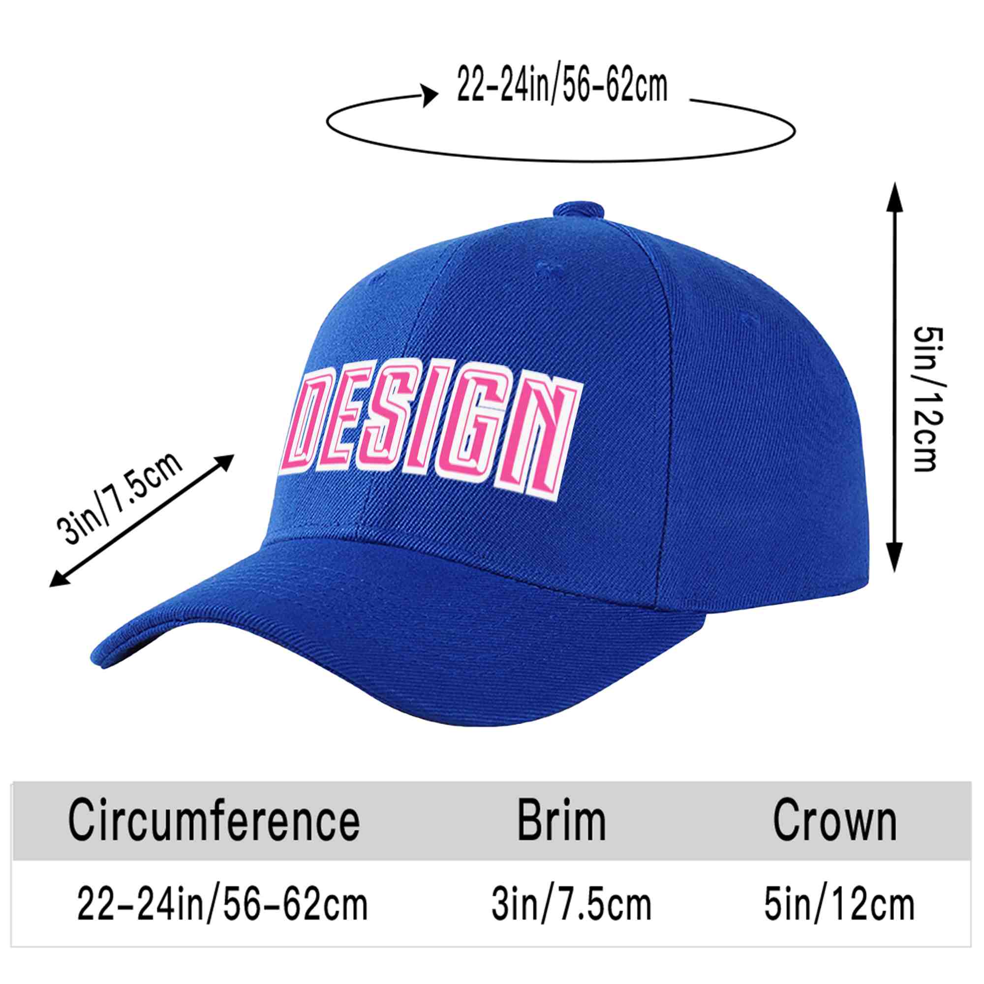 Custom Royal Pink-White Curved Eaves Sport Design Baseball Cap