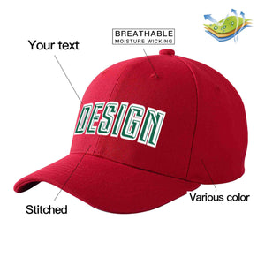 Custom Red Kelly Green-White Curved Eaves Sport Design Baseball Cap