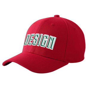 Custom Red Kelly Green-White Curved Eaves Sport Design Baseball Cap