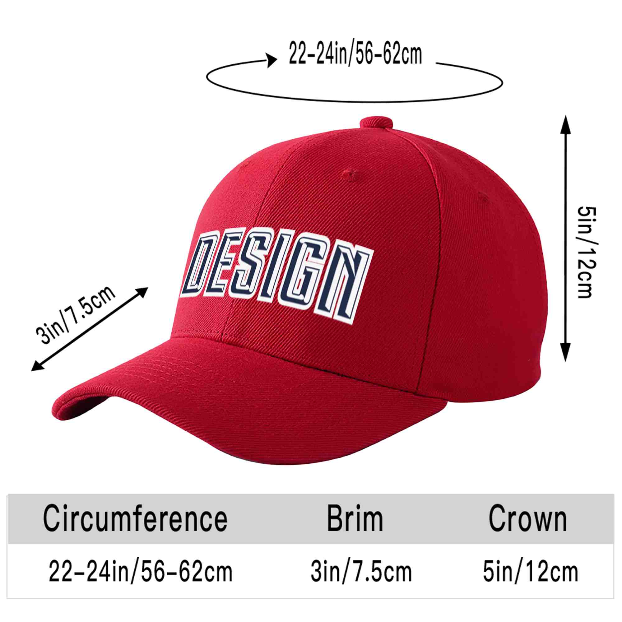 Casquette de baseball personnalisée rouge marine-blanc avec avant-toit incurvé