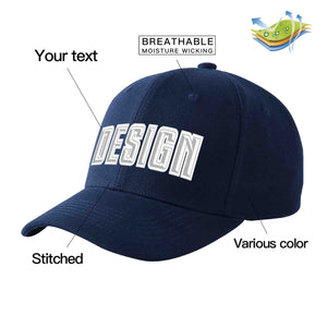 Custom Navy Gray-White Curved Eaves Sport Design Baseball Cap