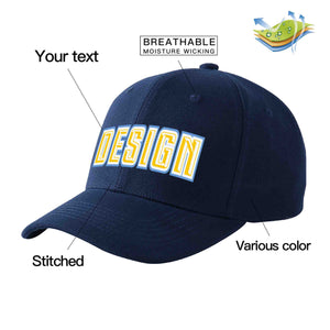 Custom Navy Gold-White Curved Eaves Sport Design Baseball Cap