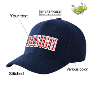 Custom Navy Red-White Curved Eaves Sport Design Baseball Cap