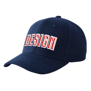 Custom Navy Red-White Curved Eaves Sport Design Baseball Cap