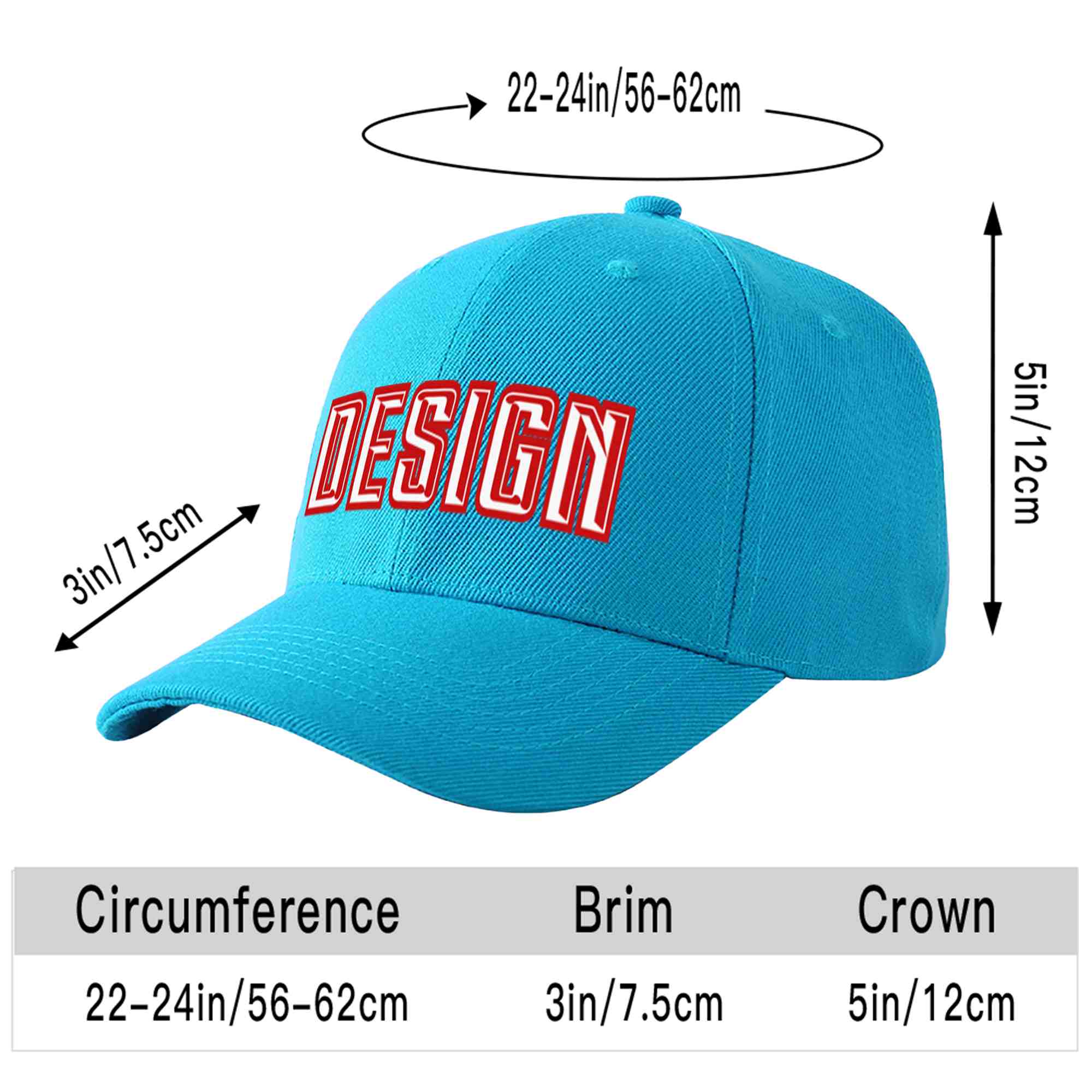 Casquette de baseball personnalisée Aqua blanc-rouge incurvée Eaves Sport Design