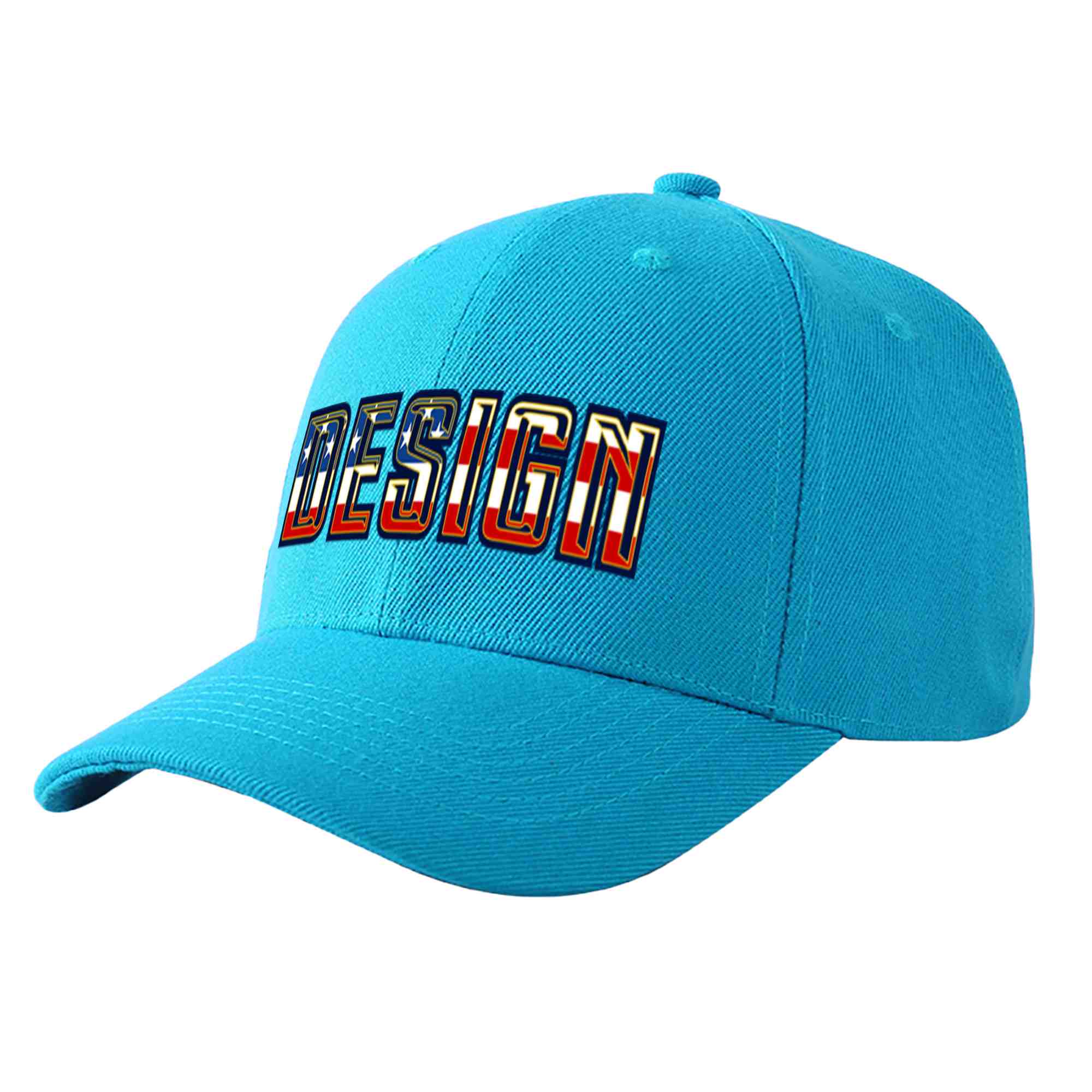 Casquette de baseball personnalisée Aqua Vintage USA Flag-Gold incurvée Eaves Sport Design