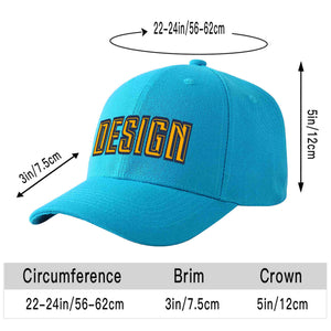 Custom Aqua Yellow-Navy Curved Eaves Sport Design Baseball Cap