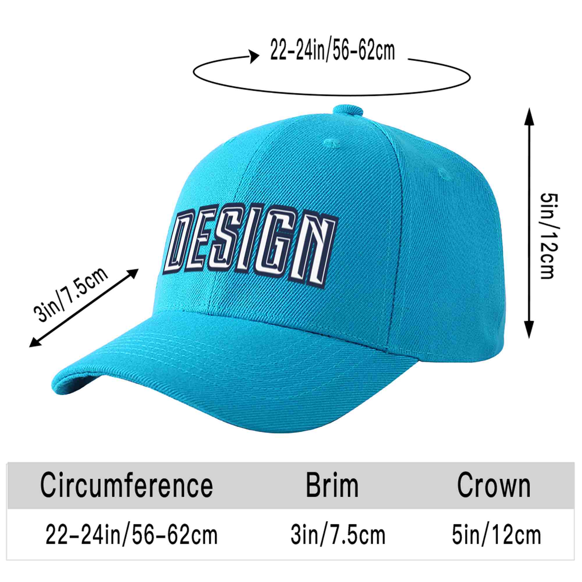 Custom Aqua White-Navy Curved Eaves Sport Design Baseball Cap