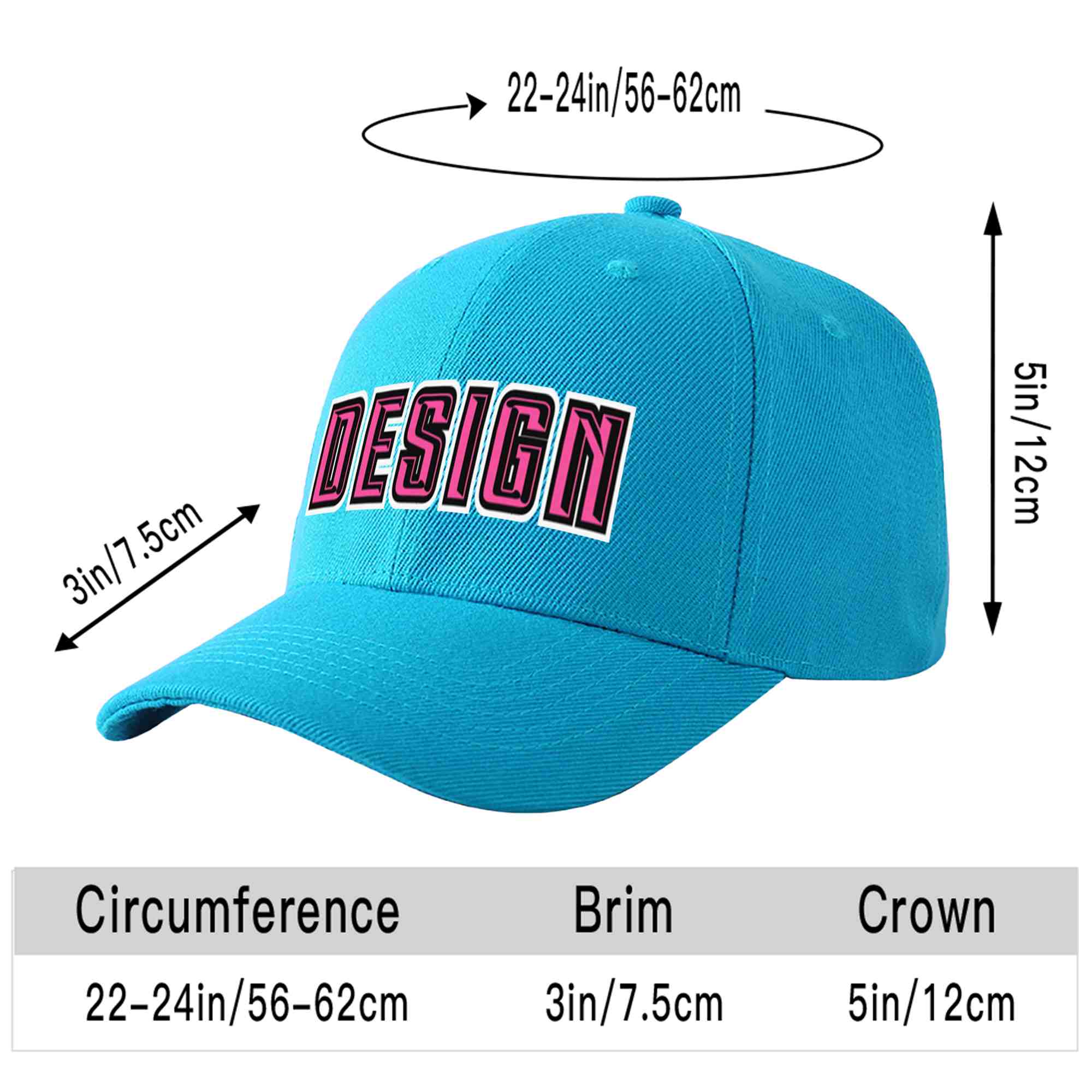 Casquette de baseball personnalisée Aqua Pink-Black Curved Eaves Sport Design