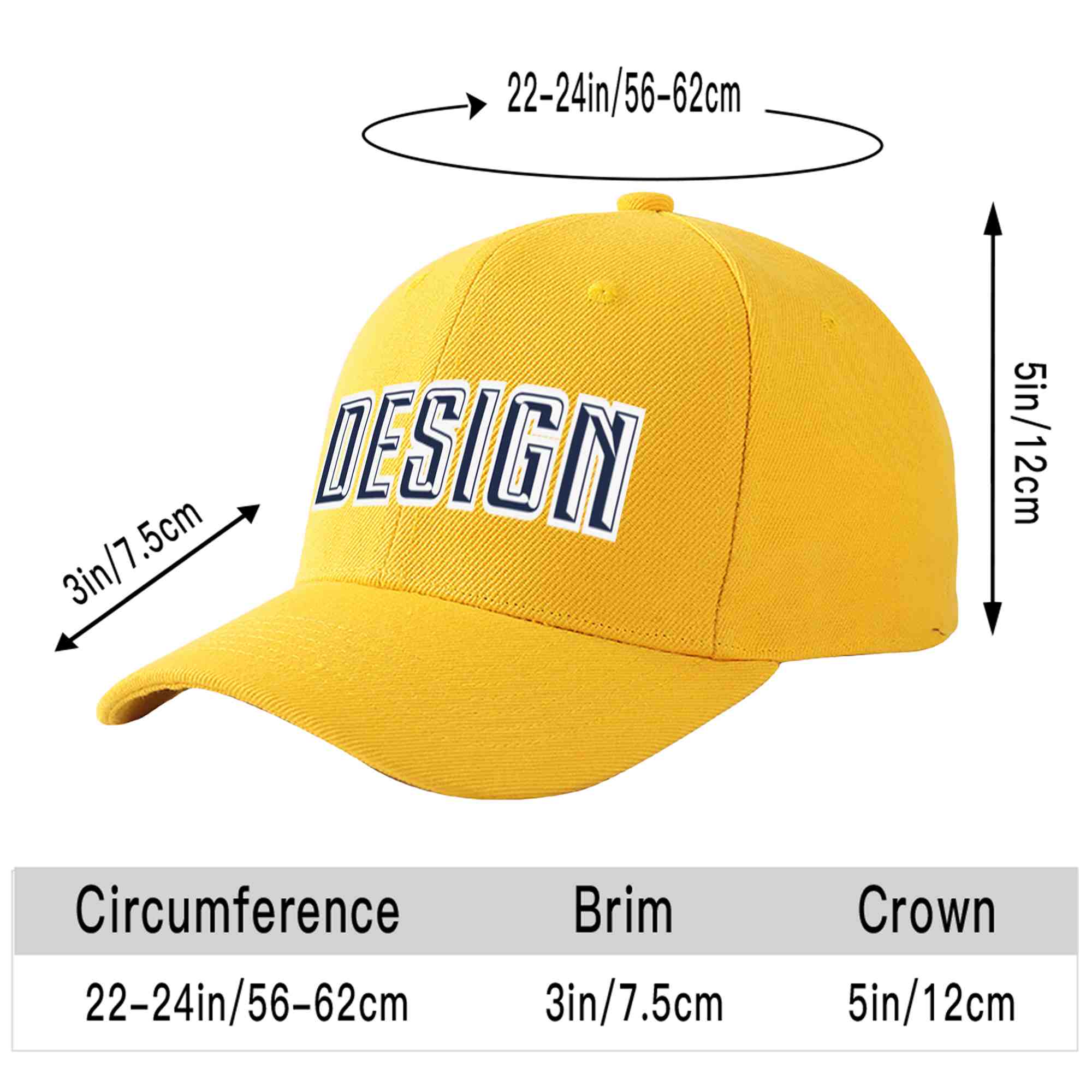 Custom Gold Navy-White Curved Eaves Sport Design Baseball Cap