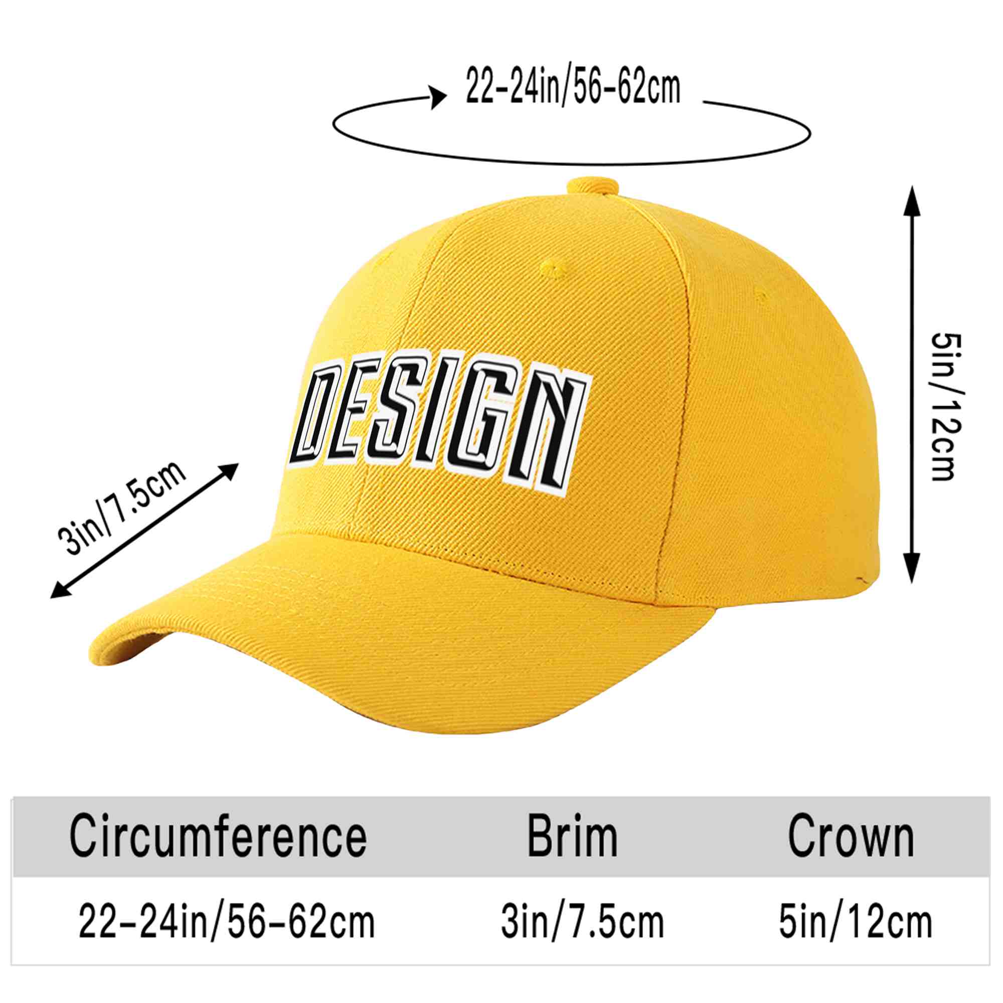 Custom Gold Black-White Curved Eaves Sport Design Baseball Cap