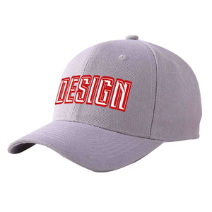 Custom Gray White-Red Curved Eaves Sport Design Baseball Cap