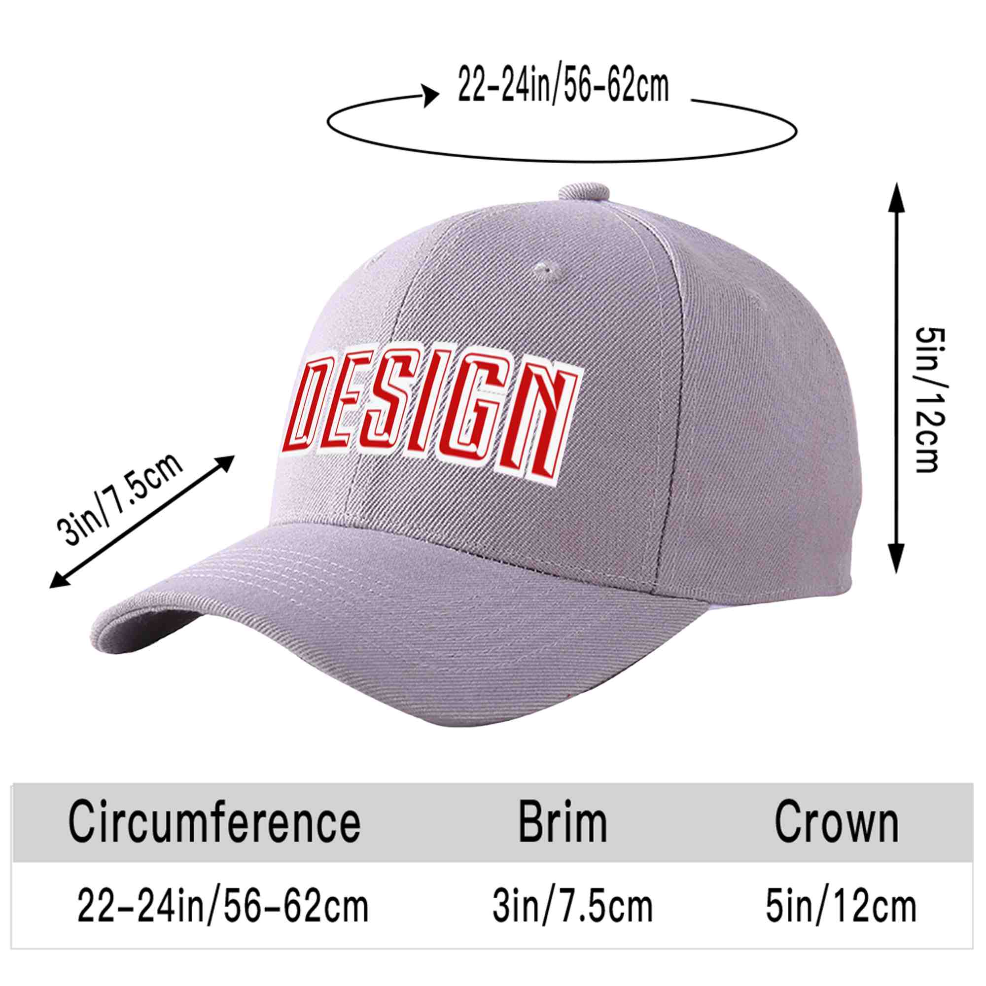 Casquette de baseball incurvée personnalisée gris rouge-blanc avec avant-toit