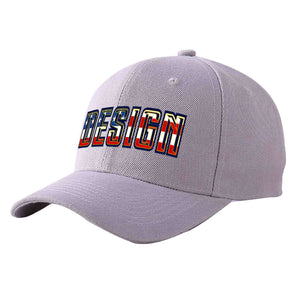 Custom Gray Vintage USA Flag-Gold Curved Eaves Sport Design Baseball Cap