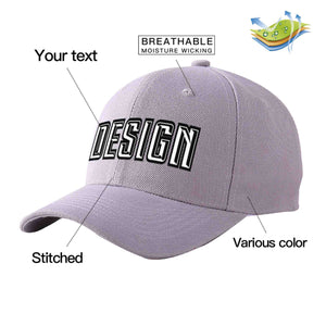 Custom Gray White-Black Curved Eaves Sport Design Baseball Cap