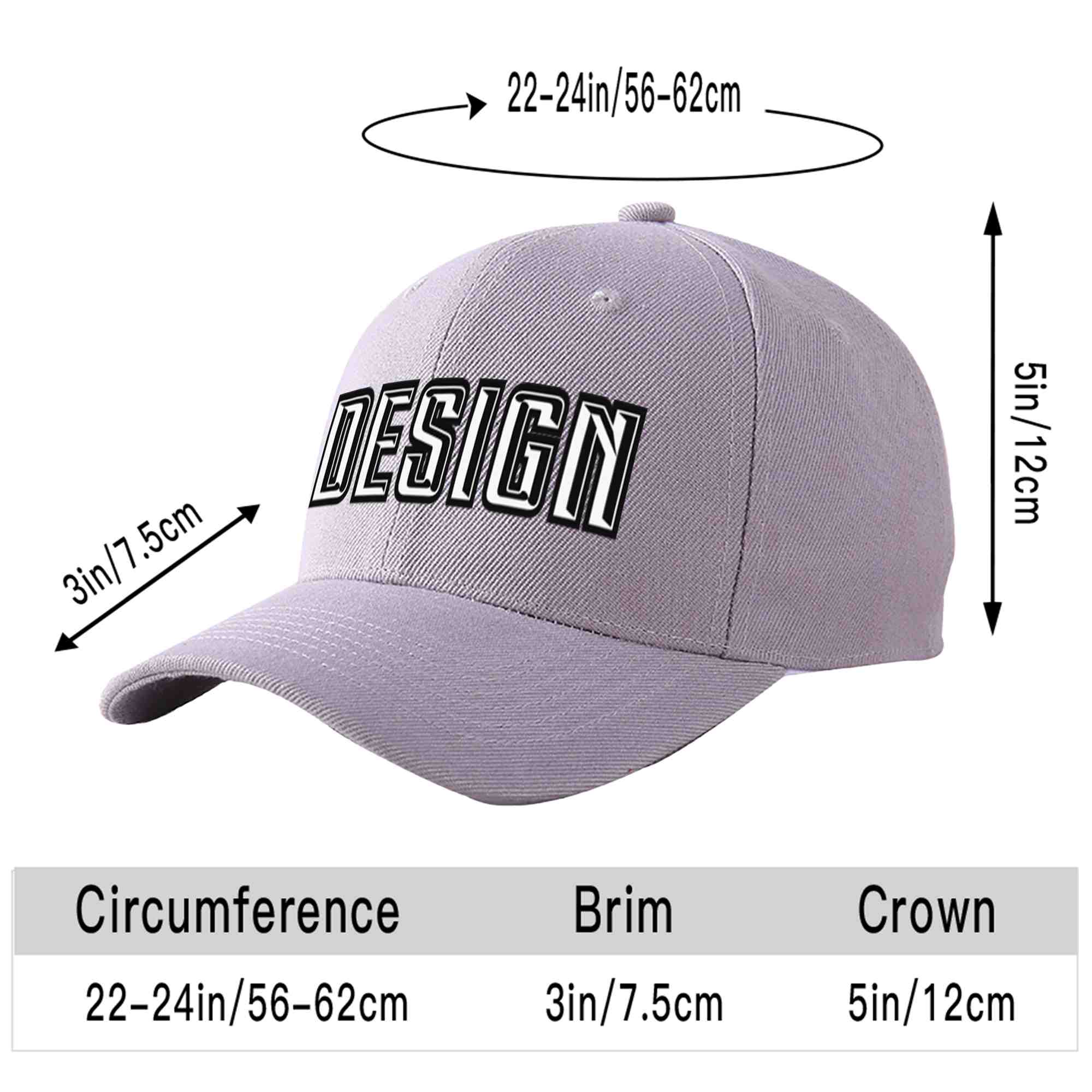 Custom Gray White-Black Curved Eaves Sport Design Baseball Cap