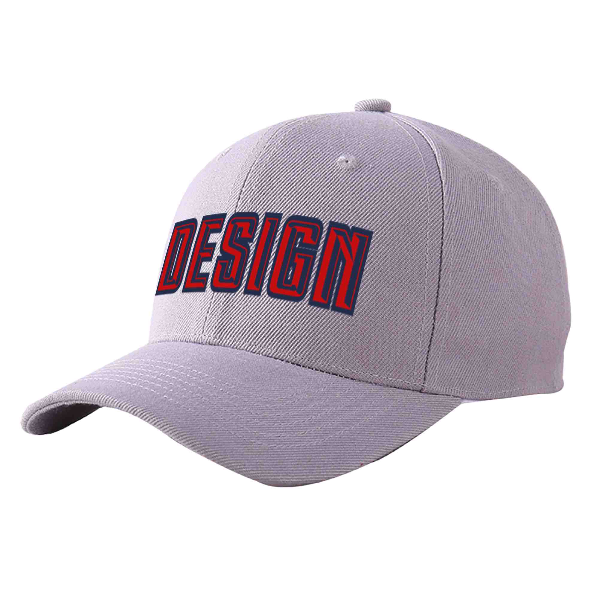 Custom Gray Red-Navy Curved Eaves Sport Design Baseball Cap