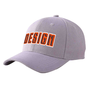 Custom Gray Navy-Orange Curved Eaves Sport Design Baseball Cap