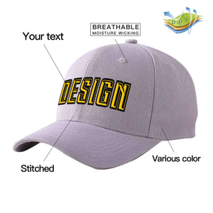 Custom Gray Gold-Black Curved Eaves Sport Design Baseball Cap