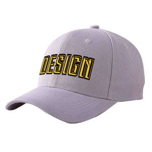 Custom Gray Gold-Black Curved Eaves Sport Design Baseball Cap