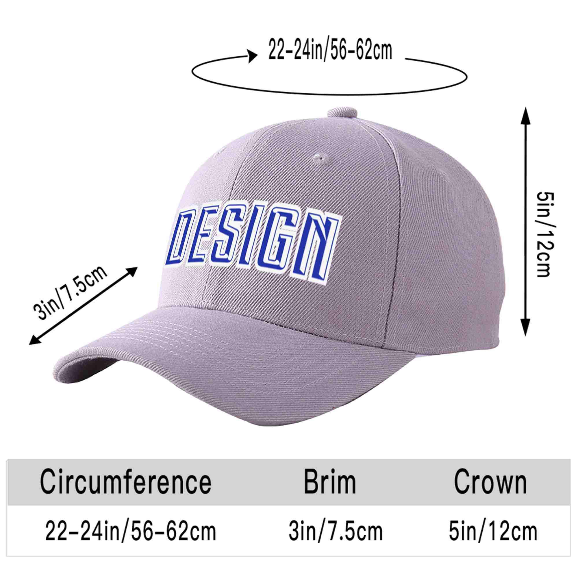 Casquette de baseball personnalisée gris royal-blanc courbé Eaves Sport Design