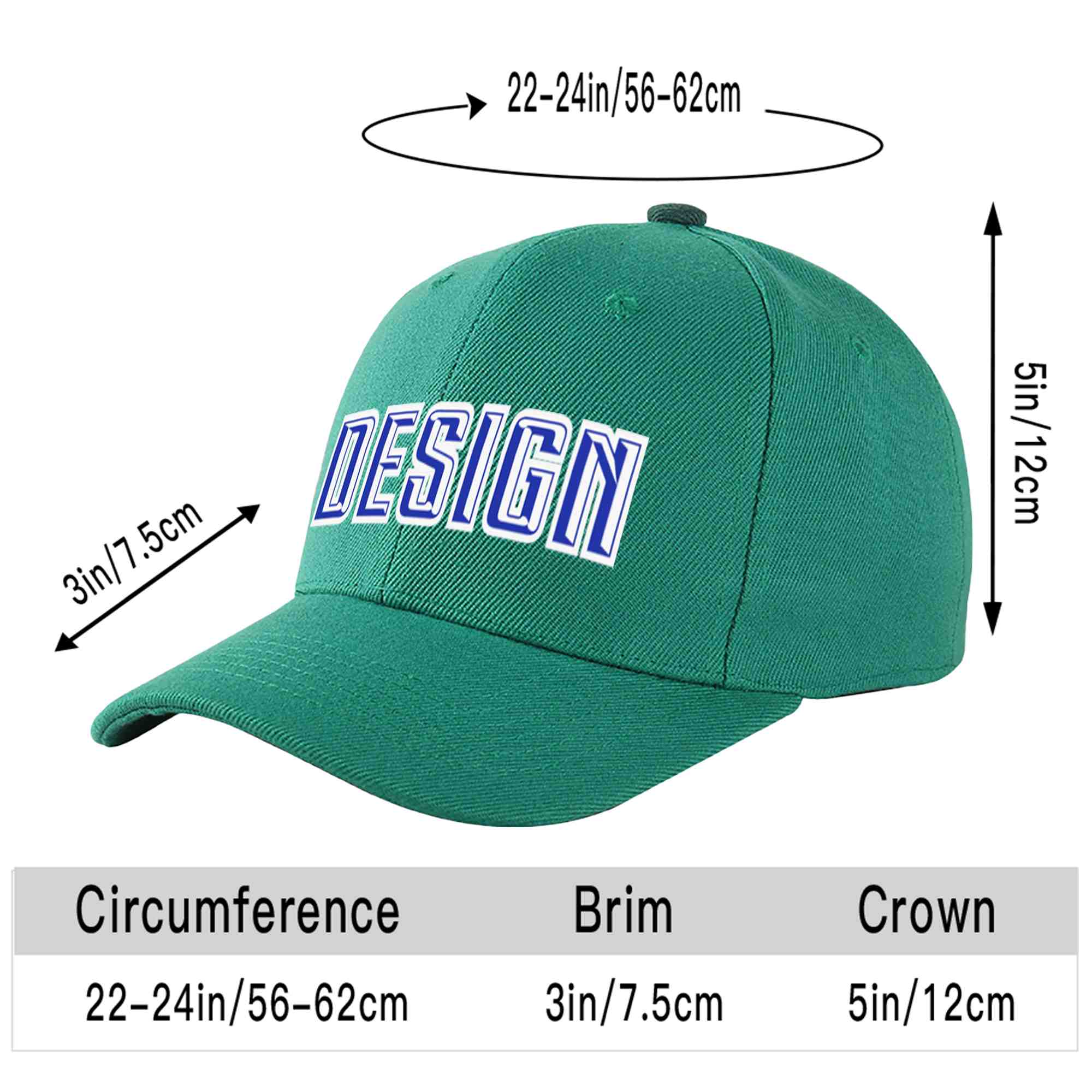 Custom Light Green Royal-White Curved Eaves Sport Design Baseball Cap