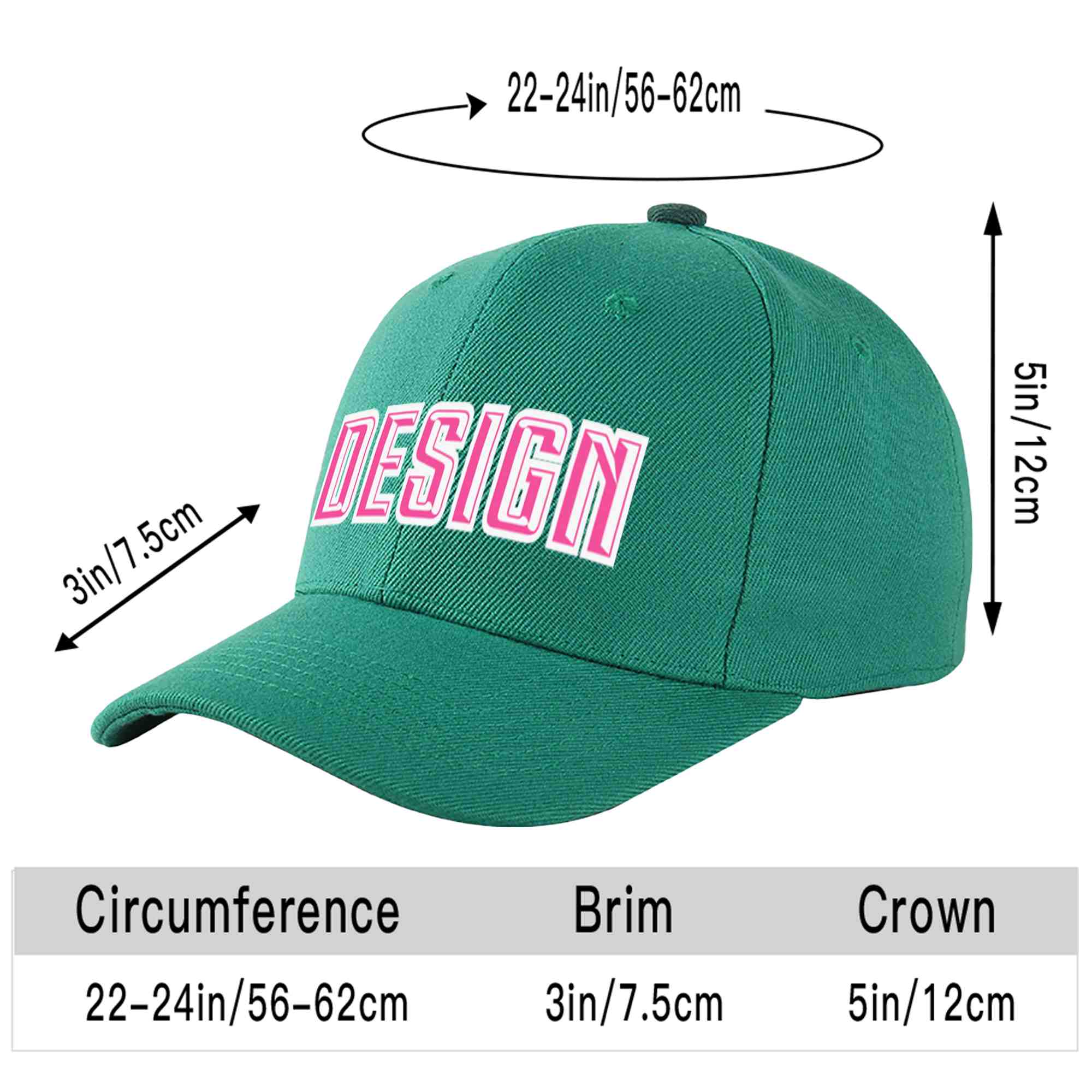 Casquette de baseball incurvée personnalisée vert clair rose-blanc avec avant-toit