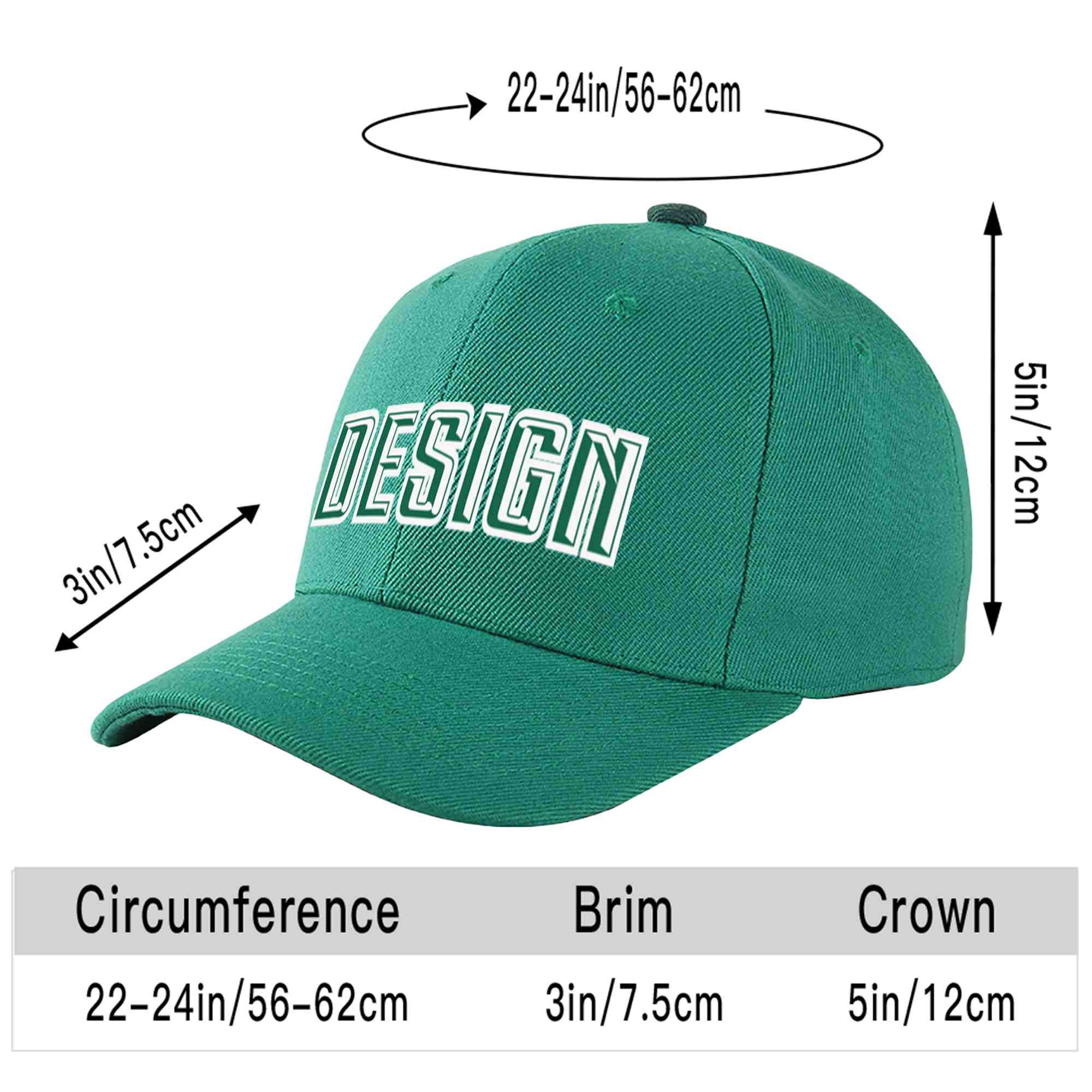 Casquette de baseball incurvée personnalisée vert clair Kelly vert-blanc avec avant-toit