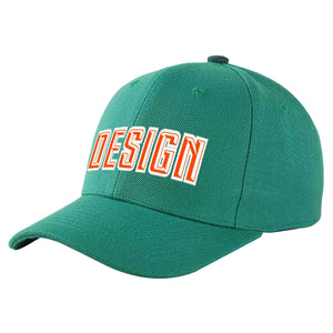 Custom Light Green Orange-White Curved Eaves Sport Design Baseball Cap