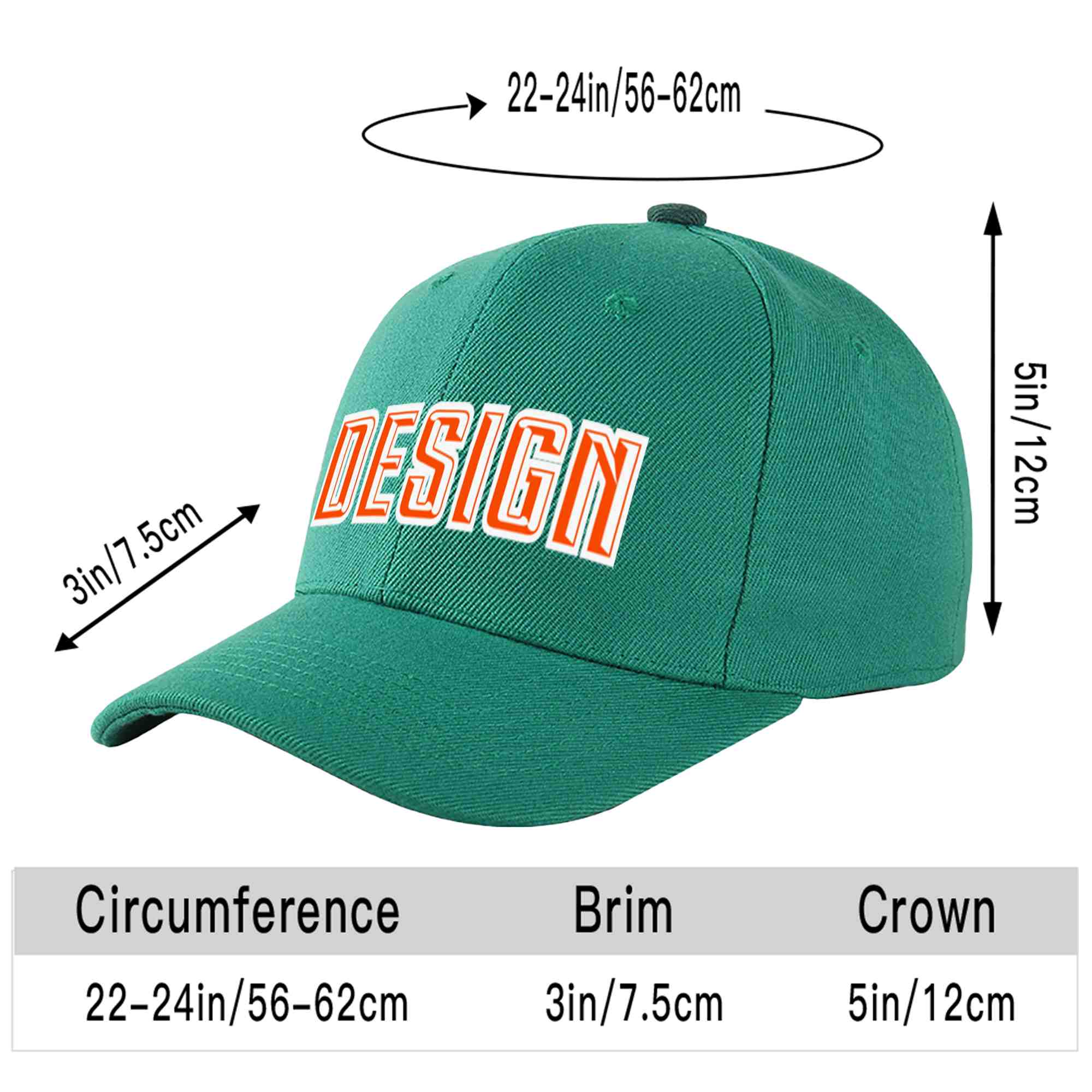 Casquette de baseball incurvée personnalisée vert clair orange-blanc avec avant-toit