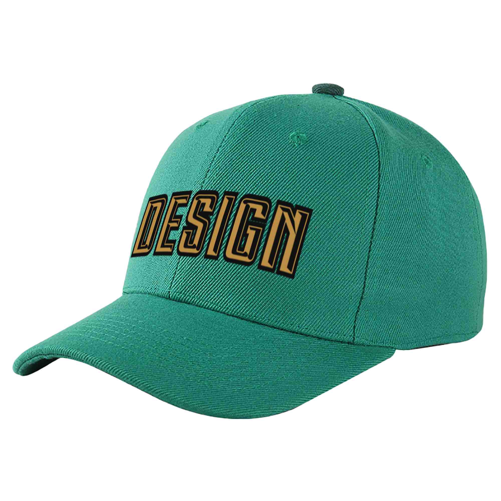 Custom Light Green Old Gold-Black Curved Eaves Sport Design Baseball Cap