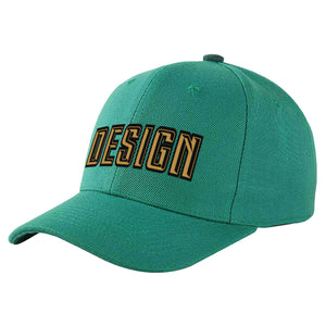 Casquette de baseball personnalisée, vert clair, vieux or-noir, design sportif, avec avant-toit incurvé