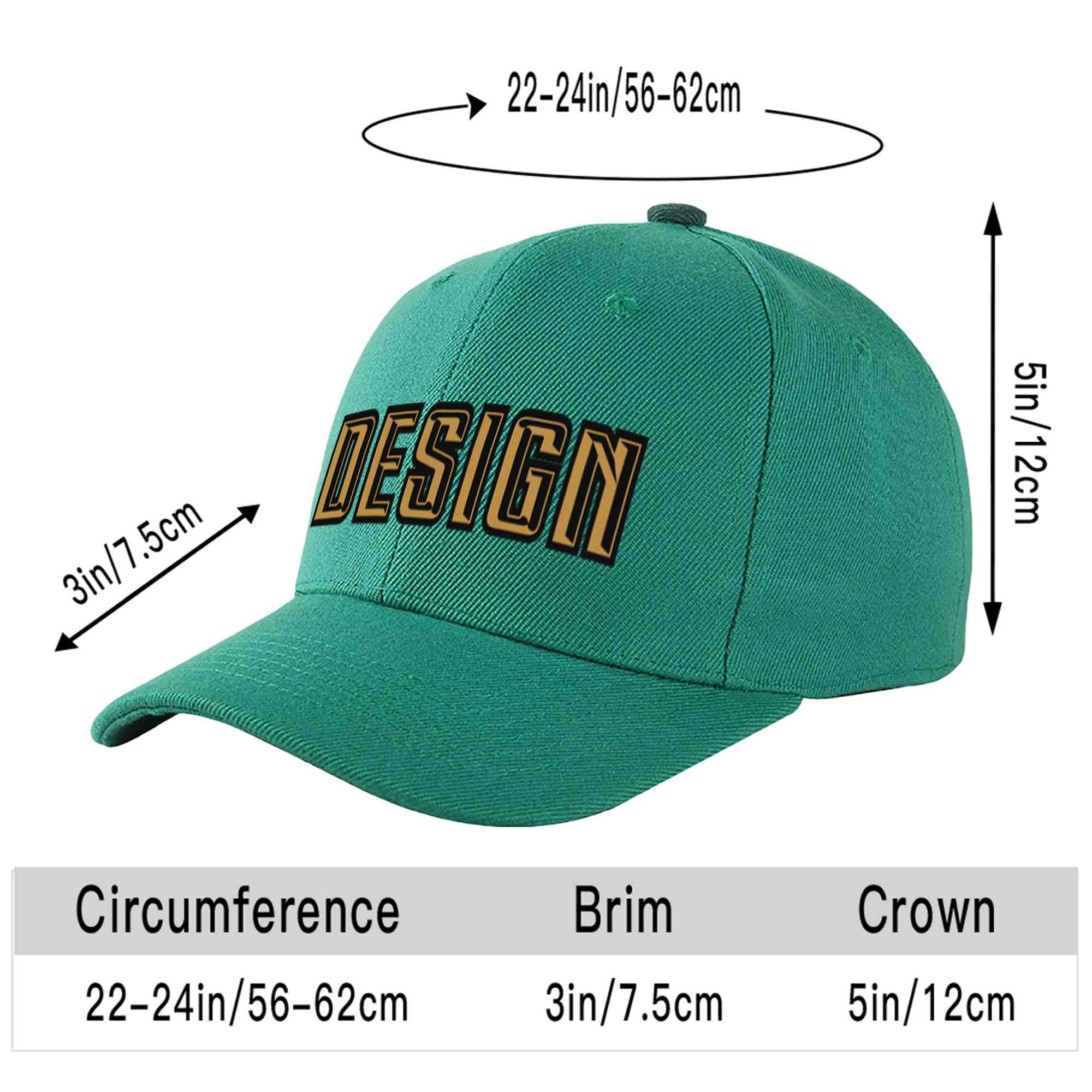 Custom Light Green Old Gold-Black Curved Eaves Sport Design Baseball Cap