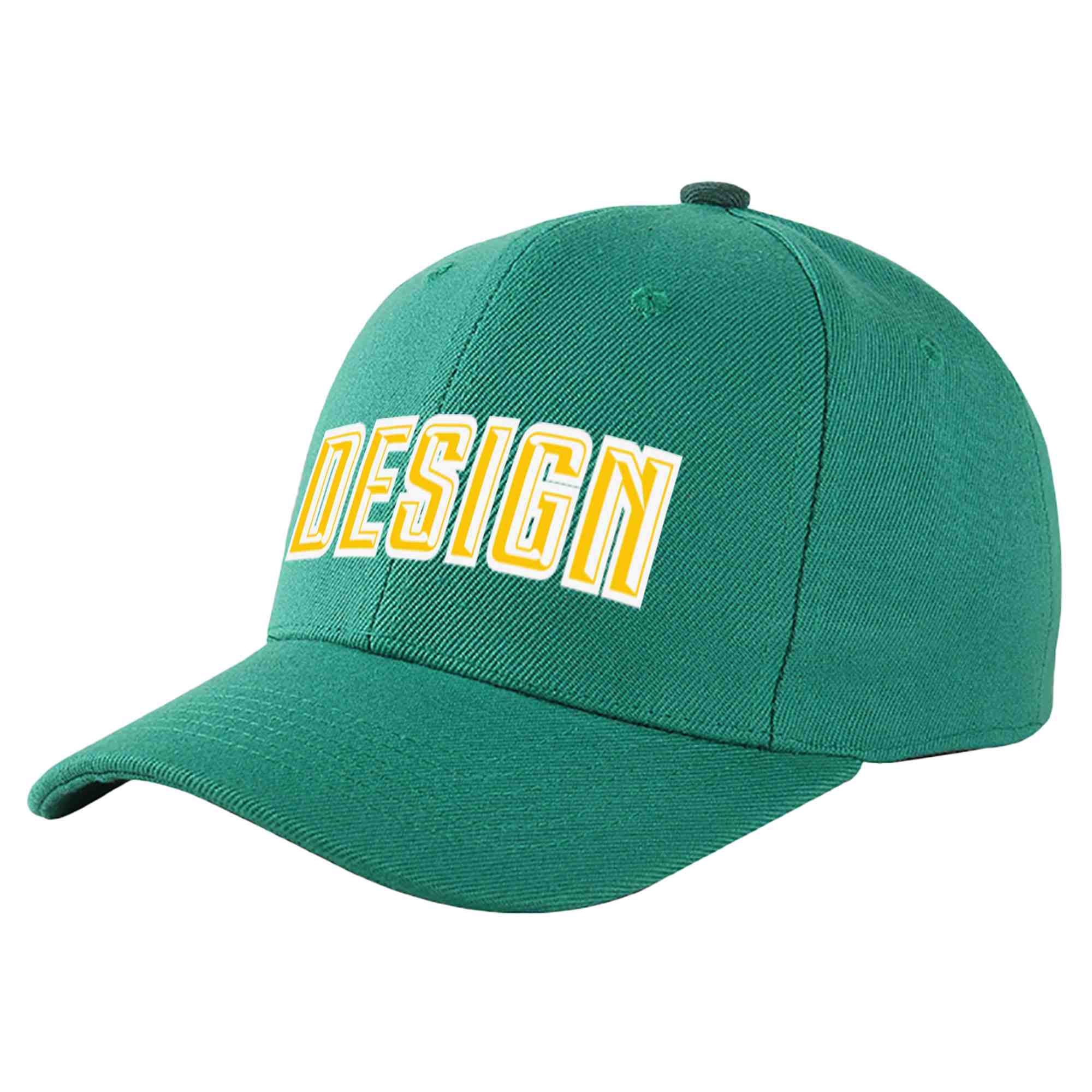 Custom Light Green Gold-White Curved Eaves Sport Design Baseball Cap