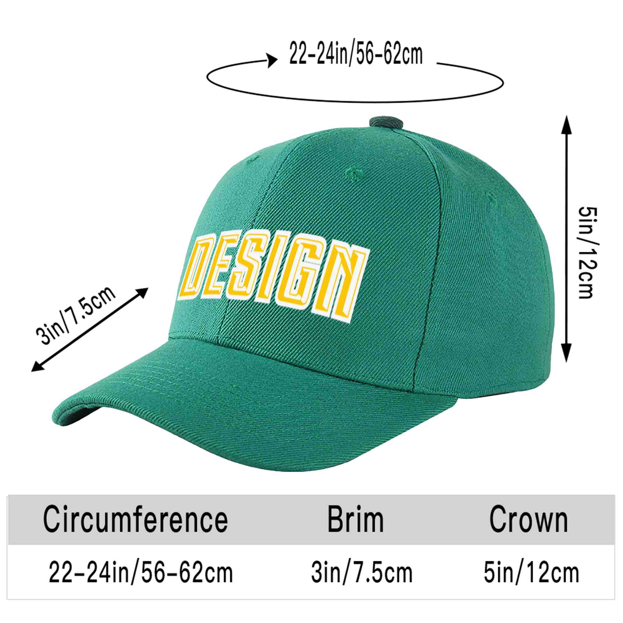 Custom Light Green Gold-White Curved Eaves Sport Design Baseball Cap