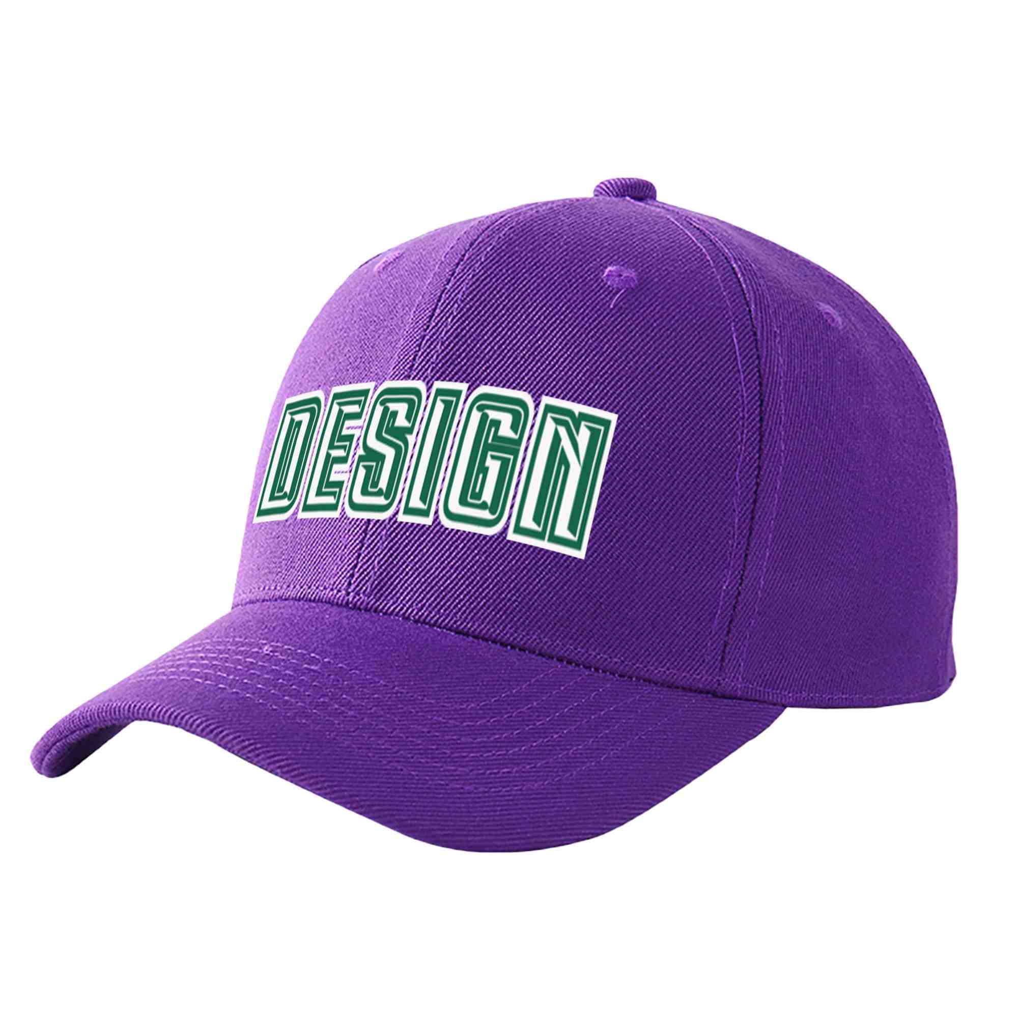 Casquette de baseball personnalisée violet blanc-vert Kelly incurvée Eaves Sport Design