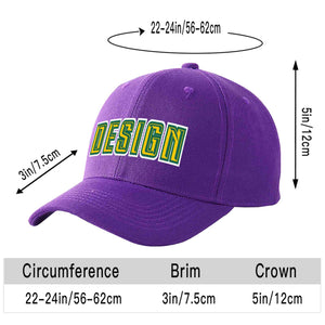 Casquette de baseball personnalisée avec avant-toit incurvé violet doré et vert Kelly