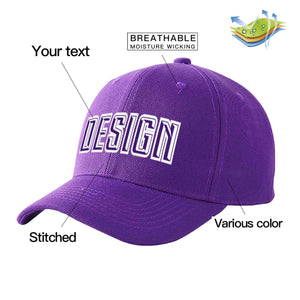 Casquette de baseball personnalisée, violet, violet et blanc, design sportif, avant-toit incurvé