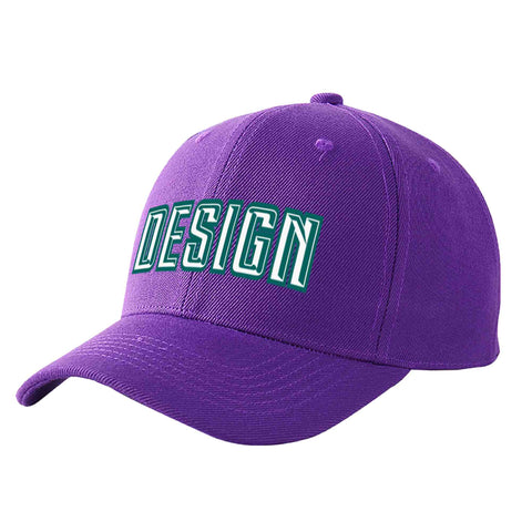 Custom Purple White-Aqua Curved Eaves Sport Design Baseball Cap