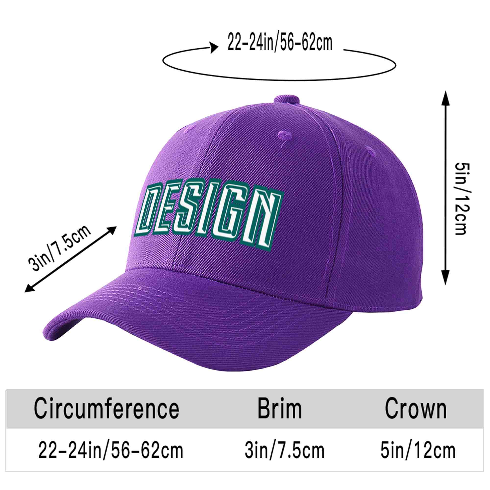 Custom Purple White-Aqua Curved Eaves Sport Design Baseball Cap