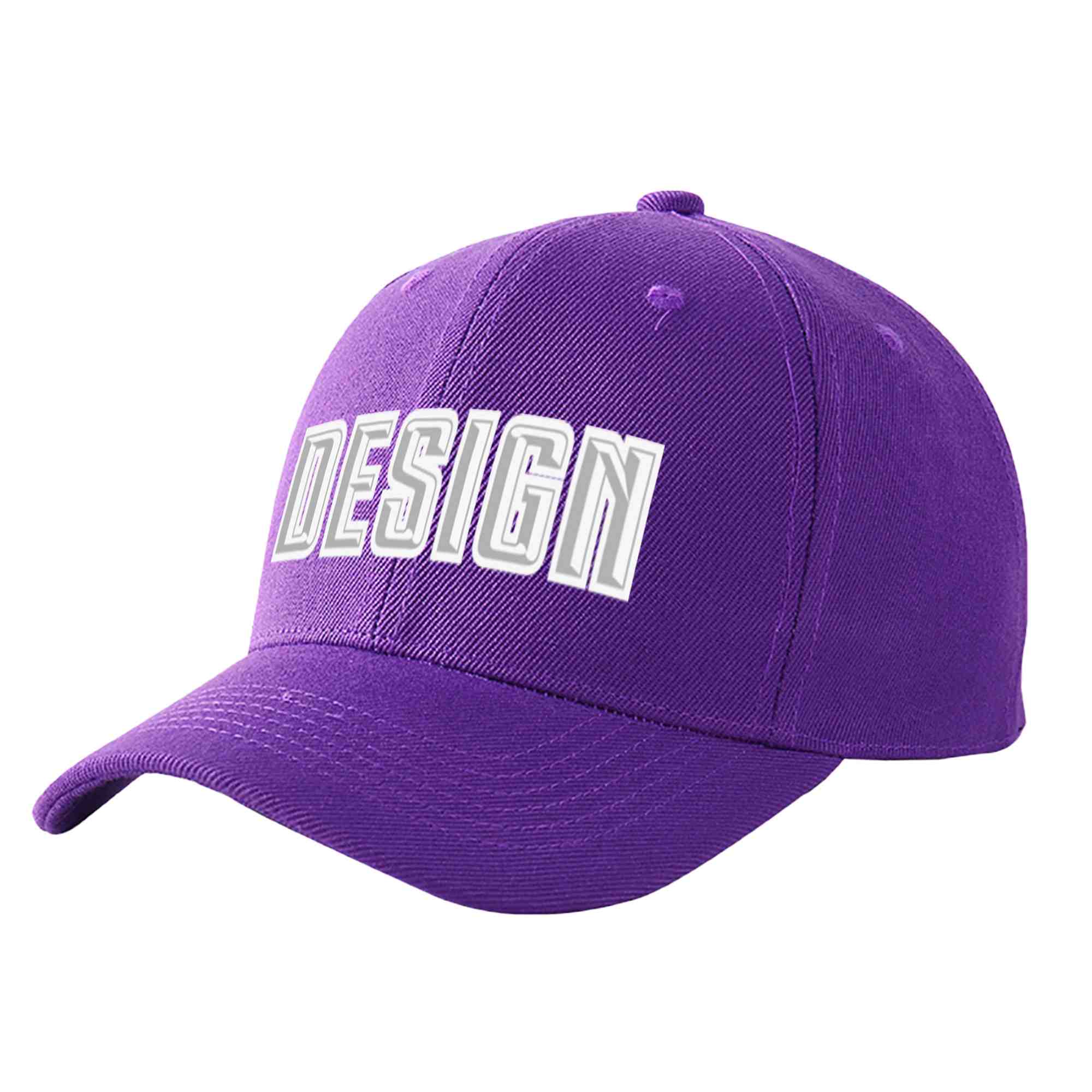 Casquette de baseball personnalisée, violet, gris-blanc, courbée, design sportif