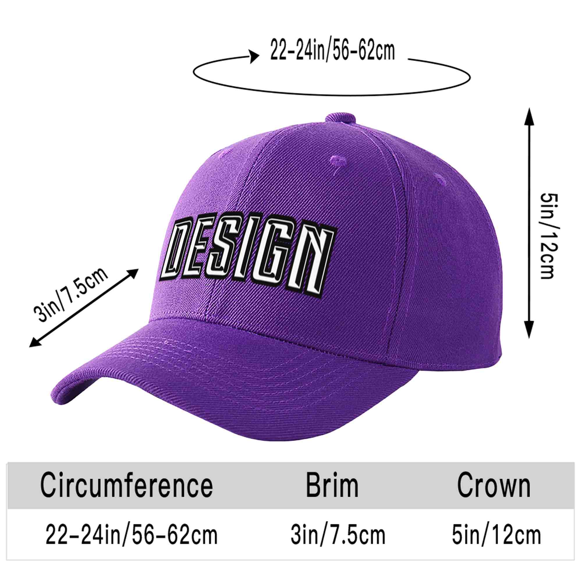 Casquette de baseball personnalisée violet blanc-noir incurvée Eaves Sport Design