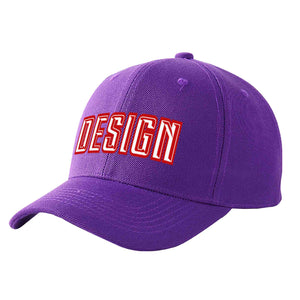 Custom Purple White-Red Curved Eaves Sport Design Baseball Cap