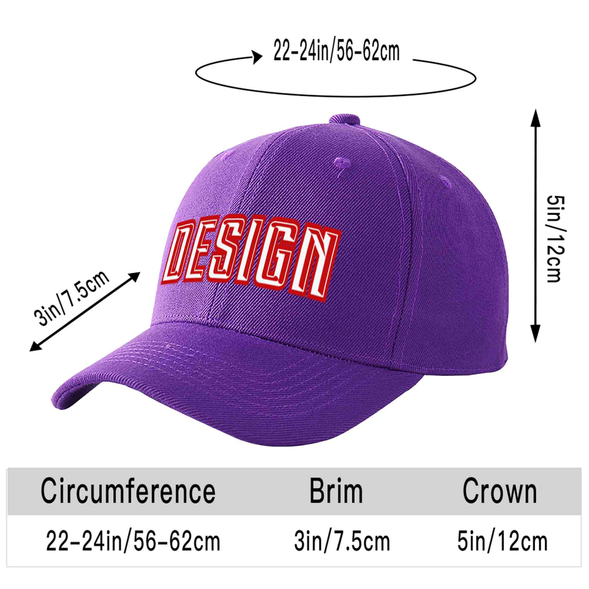 Casquette de baseball personnalisée violet blanc-rouge avec avant-toit incurvé