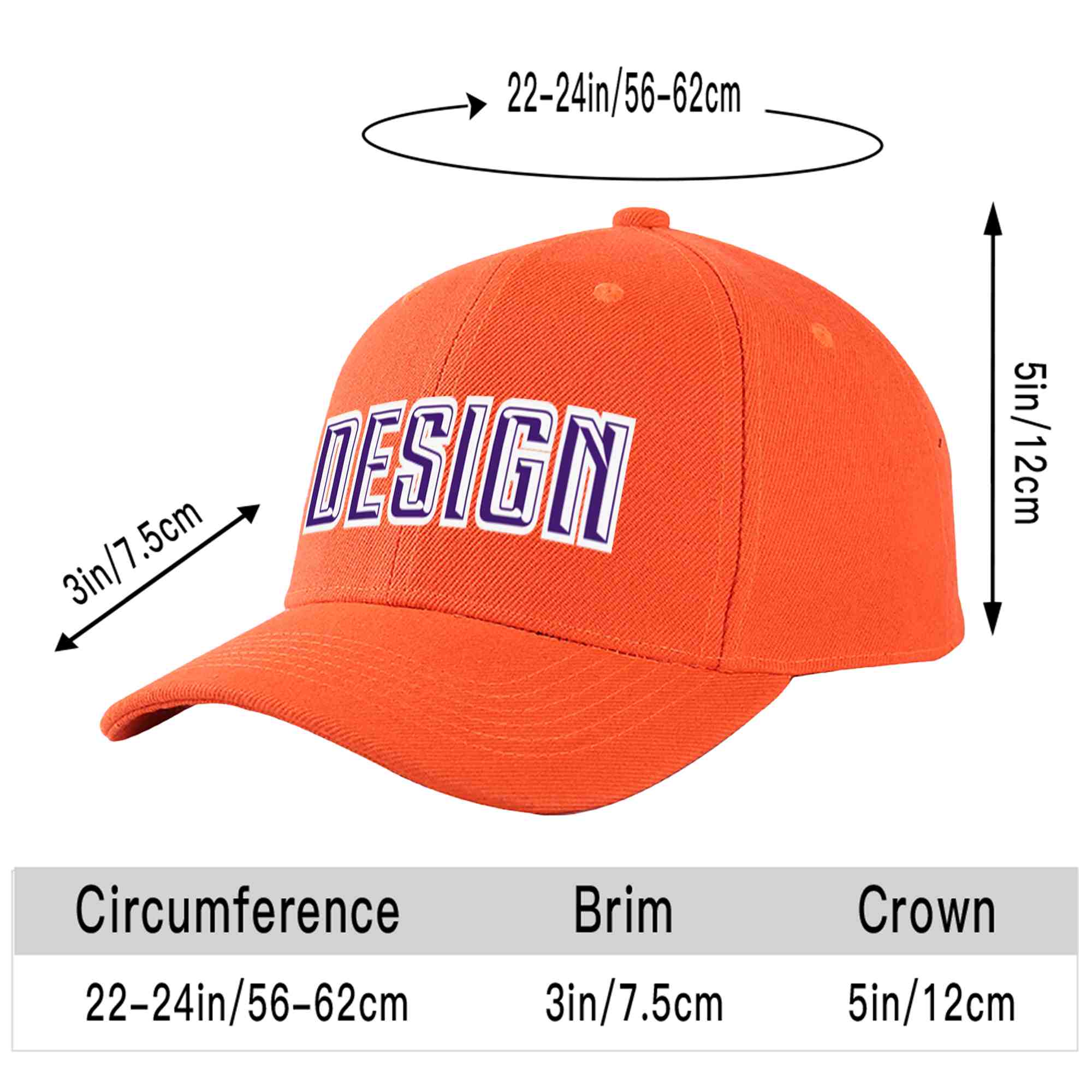 Casquette de baseball personnalisée avec avant-toit incurvé violet-blanc mandarine