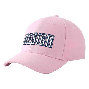 Custom Pink White-Navy Curved Eaves Sport Design Baseball Cap